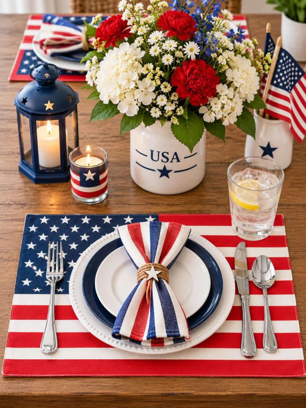 100% Cotton Red White and Blue American Flag Patriotic Placemats memorial -4 pcs